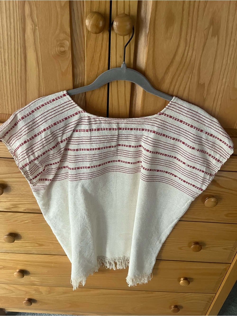 Boho Mexican M Stripe Fringe Hem Women’s Top in Cream and Rust